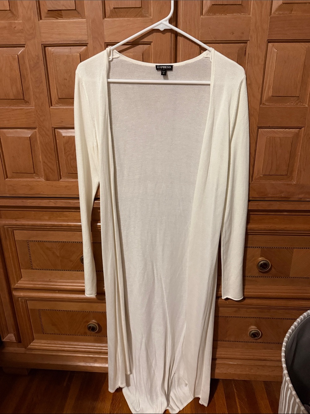 Express Ivory Open-Front Long Duster Cardigan
